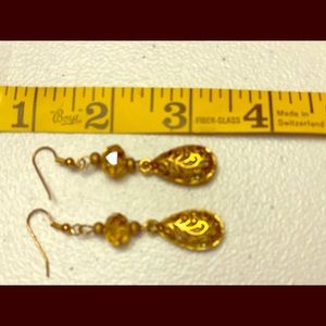 Yellow Crystal Gold Plate Dangle  Earrings